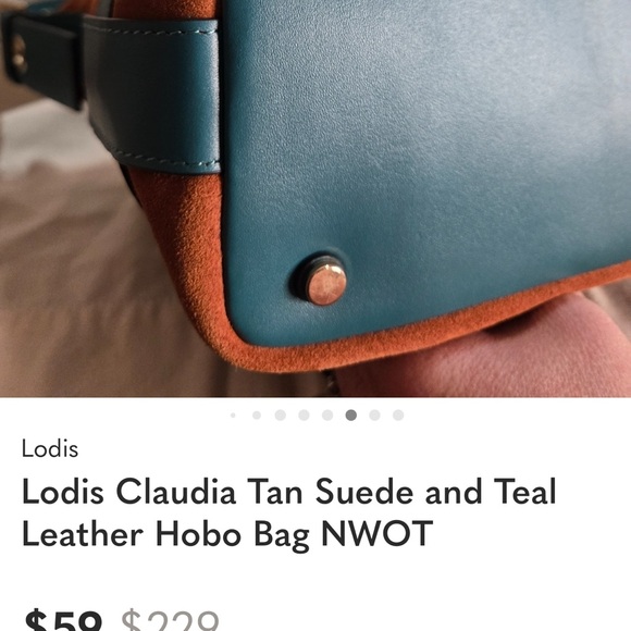Lodis Claudia Suede Hobo Bag in Tan and Teal - Picture 7 of 9